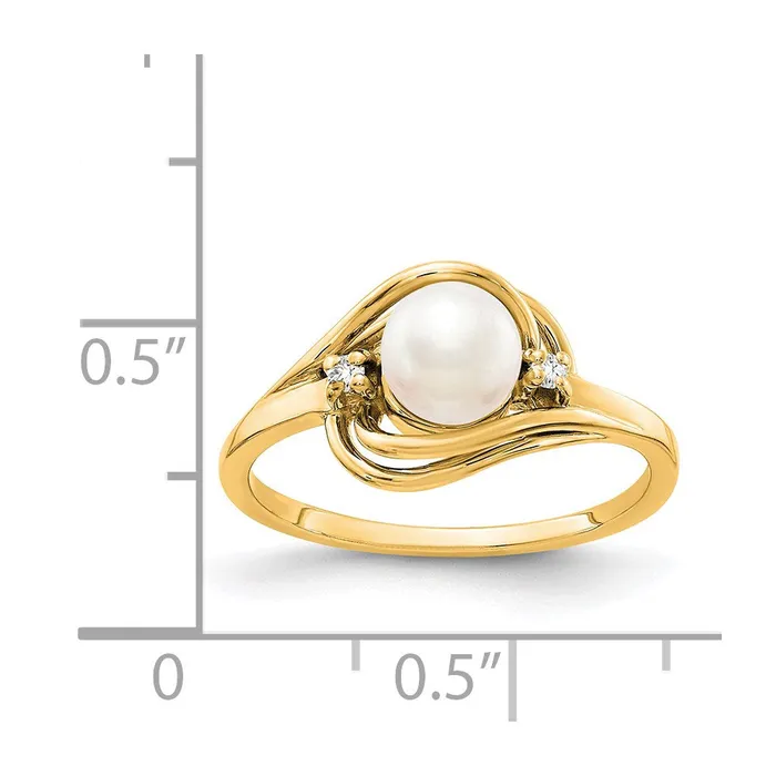 14K Yellow Gold FW Cultured Pearl Real Diamond FW Cultured Pearl ring Goldiacom Rings