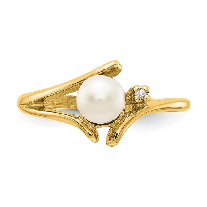 14K Yellow Gold FW Cultured Pearl Real Diamond FW Cultured Pearl ring Goldiacom Rings