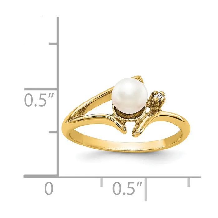 14K Yellow Gold FW Cultured Pearl Real Diamond FW Cultured Pearl ring Goldiacom Rings