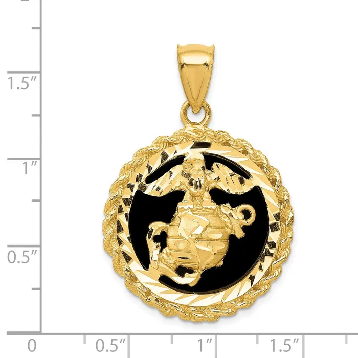 14k Yellow Gold Onyx Marine Corps Charm Goldia Charm Necklaces