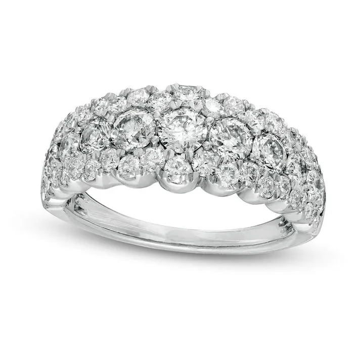 20 CT TW Natural Diamond Scallop Edge Anniversary Ring in Solid 14K White Gold Goldia Rings