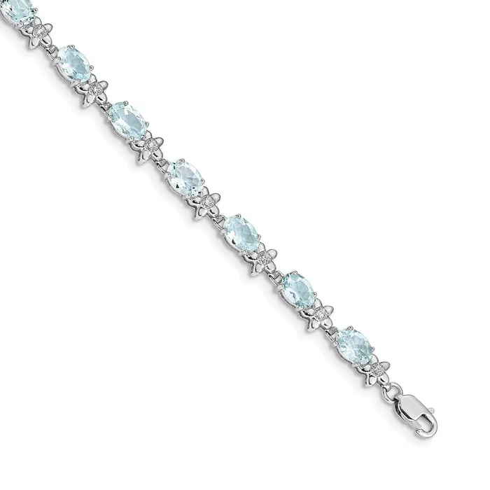 Bracelets 14k White Gold Floral Natural Diamond and Aquamarine Bracelet goldiaca Bracelets 14k White Gold Floral Natural Diamond and Aquamarine Bracelet goldiaca