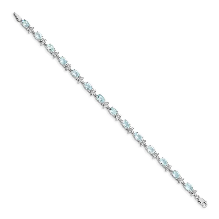 Bracelets 14k White Gold Floral Natural Diamond and Aquamarine Bracelet goldiaca