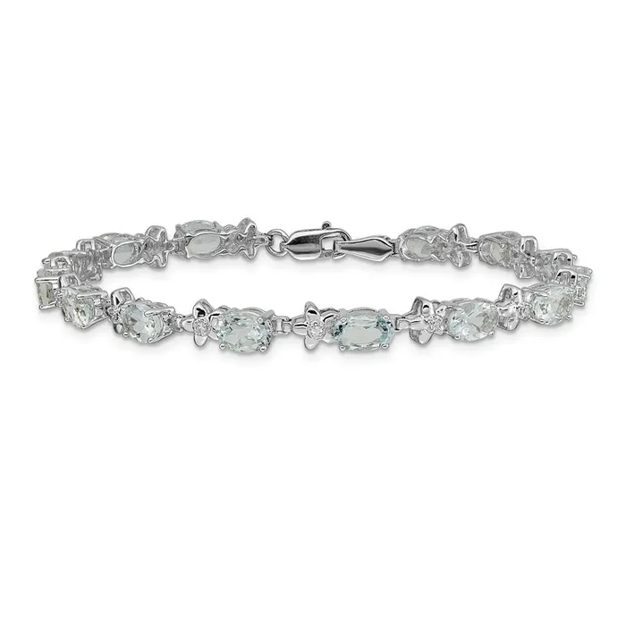 Bracelets 14k White Gold Floral Natural Diamond and Aquamarine Bracelet goldiaca