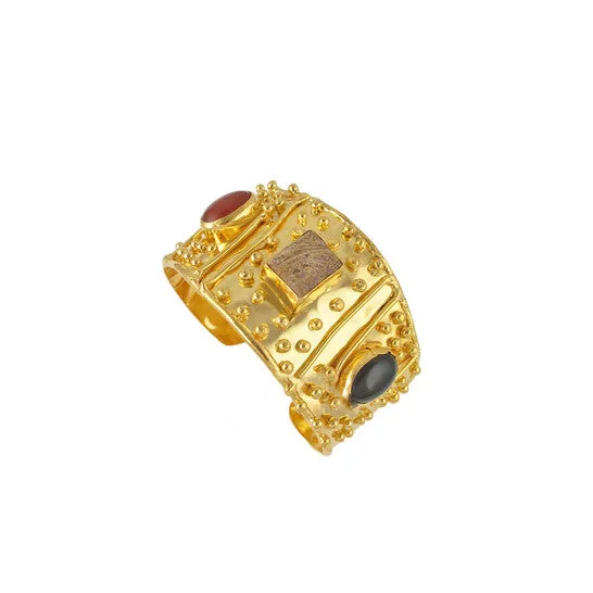 Bracelets JMS always Original Devon Leigh 18K Gold Plated Brass And Wood And Black Onyx Cuff Bracelet CUFF275 Bracelets JMS always Original Devon Leigh 18K Gold Plated Brass And Wood And Black Onyx Cuff Bracelet CUFF275
