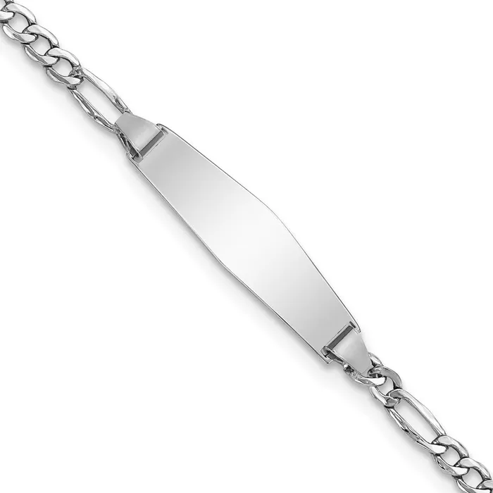 Bracelets MDS Solid 14K White Gold Semisolid Soft Diamond Shape Figaro ID Bracelet Bracelets MDS Solid 14K White Gold Semisolid Soft Diamond Shape Figaro ID Bracelet