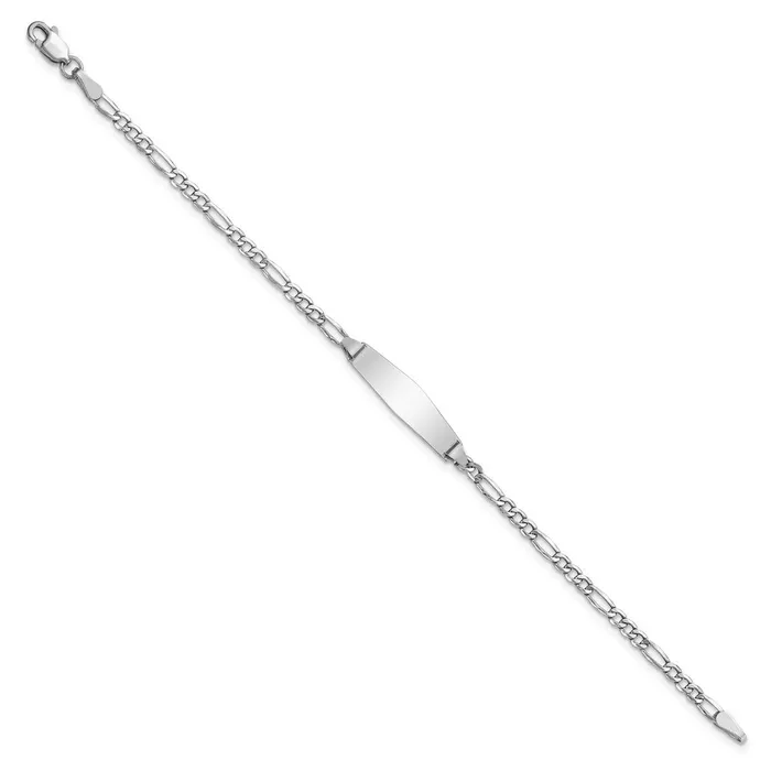 Bracelets MDS Solid 14K White Gold Semisolid Soft Diamond Shape Figaro ID Bracelet Bracelets MDS Solid 14K White Gold Semisolid Soft Diamond Shape Figaro ID Bracelet