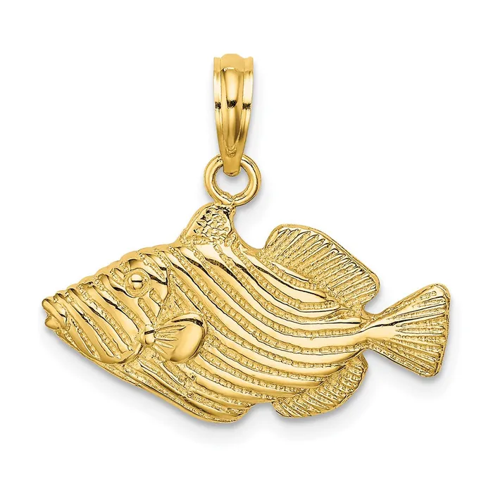 Charm Necklaces Goldia 14k Yellow Gold 2D Engraved Striped Fish Charm