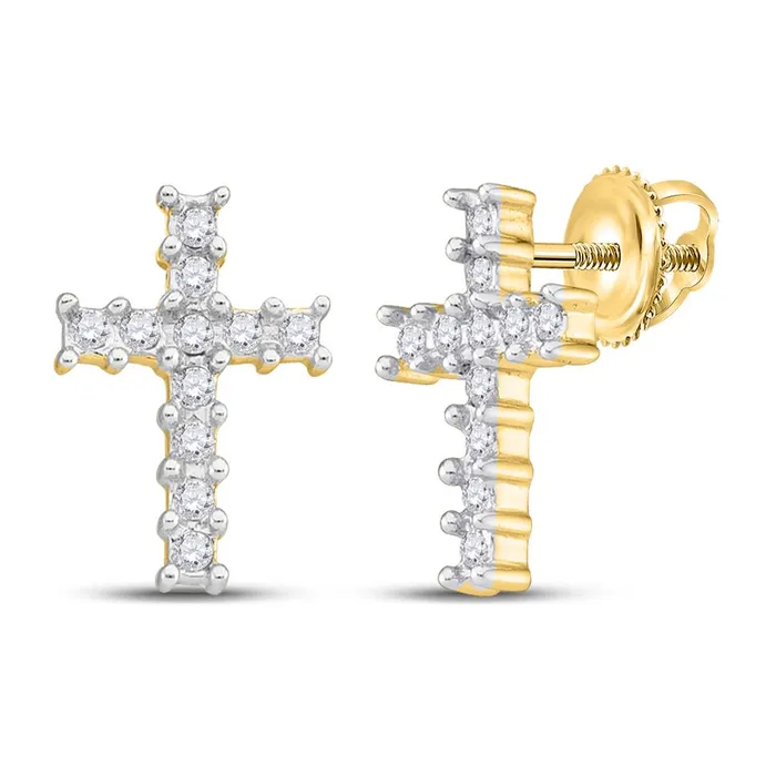 Earrings 14k Yellow Gold Round Diamond Cross Earrings 110 Cttw gndatlanta