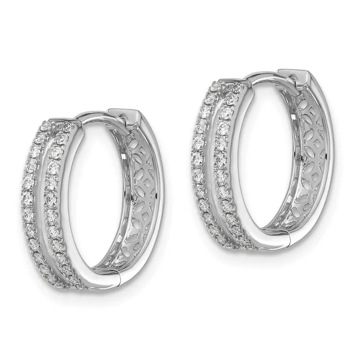 Earrings Goldia Solid 14k White Gold Simulated CZ Hinged Round Hoop Earrings