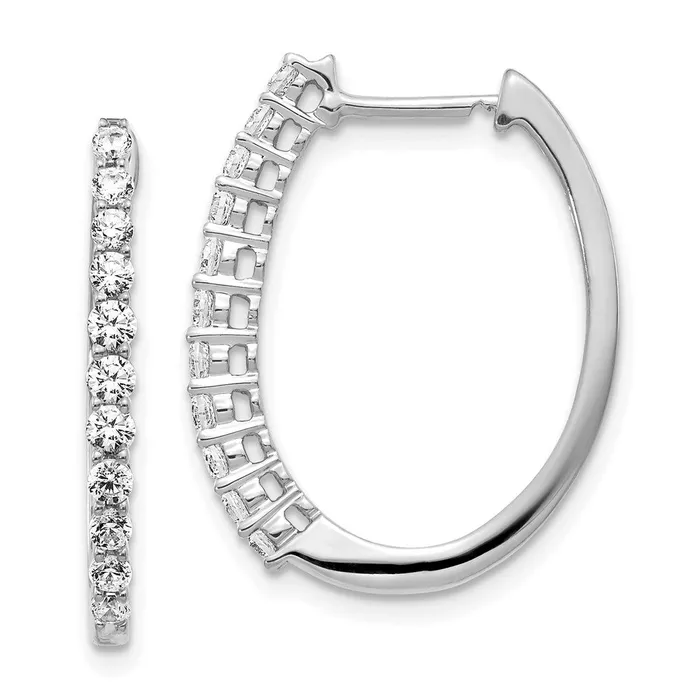 Earrings Solid 14k White Gold Simulated CZ Hinged Hoop Earrings Goldia