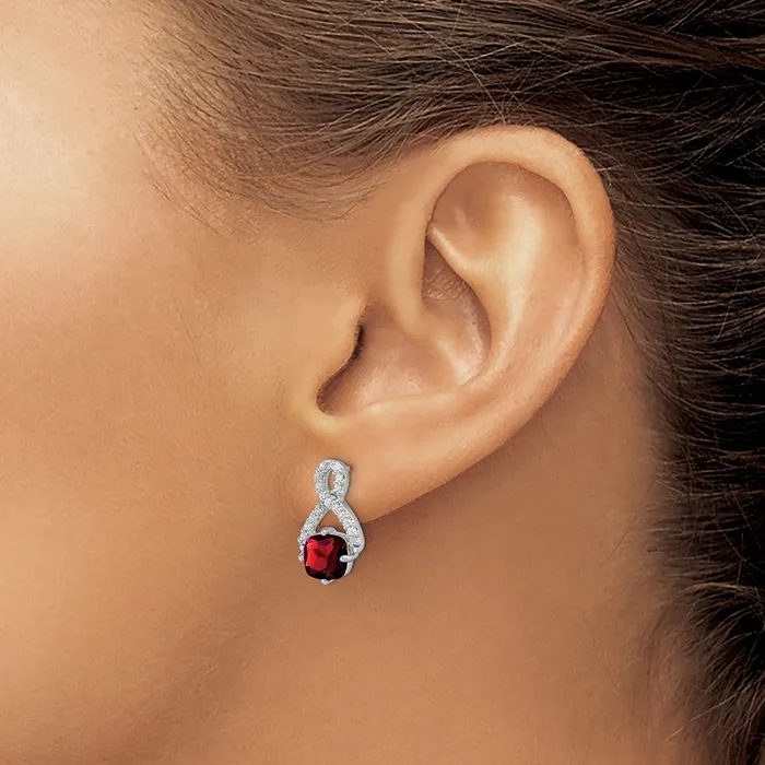 Earrings Solid 14k White Gold Simulated Garnet and CZ Earrings Goldia