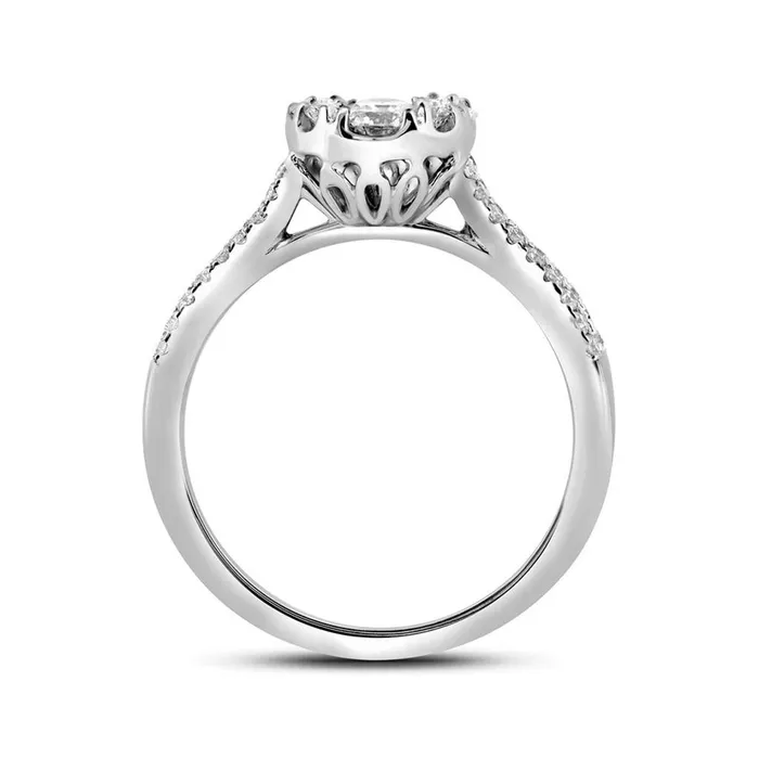 gndatlanta 14k White Gold Round Diamond Cluster Bridal Engagement Ring 1 Cttw Rings
