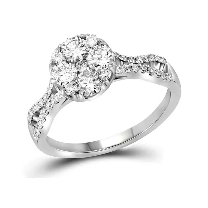 gndatlanta 14k White Gold Round Diamond Cluster Bridal Engagement Ring 1 Cttw Rings