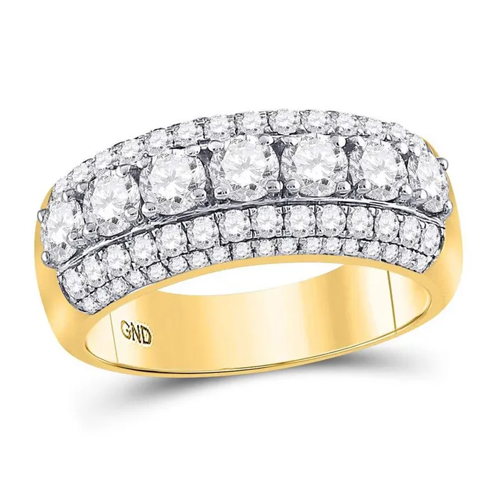 gndatlanta 14kt Yellow Gold Round Diamond Triple Row Band Ring 2 Cttw Rings gndatlanta 14kt Yellow Gold Round Diamond Triple Row Band Ring 2 Cttw Rings
