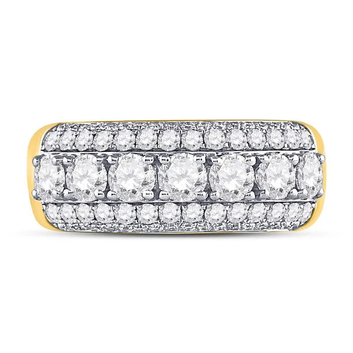 gndatlanta 14kt Yellow Gold Round Diamond Triple Row Band Ring 2 Cttw Rings