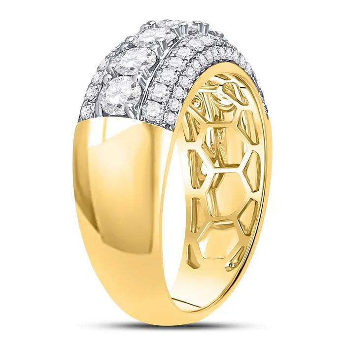 gndatlanta 14kt Yellow Gold Round Diamond Triple Row Band Ring 2 Cttw Rings