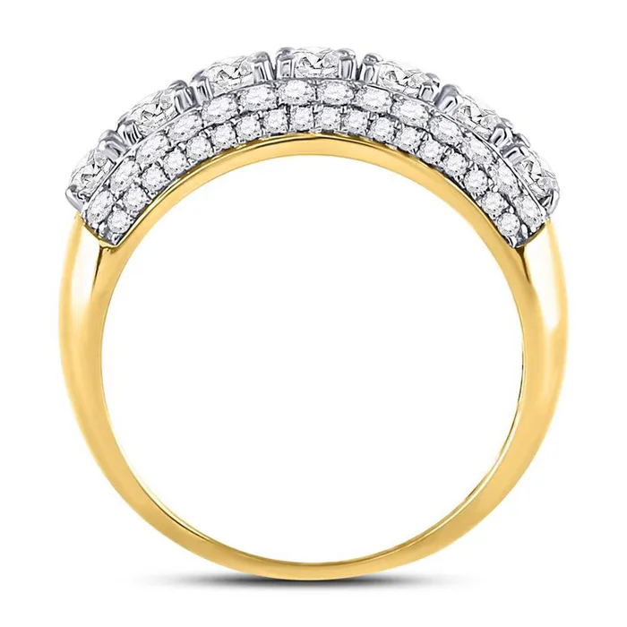 gndatlanta 14kt Yellow Gold Round Diamond Triple Row Band Ring 2 Cttw Rings