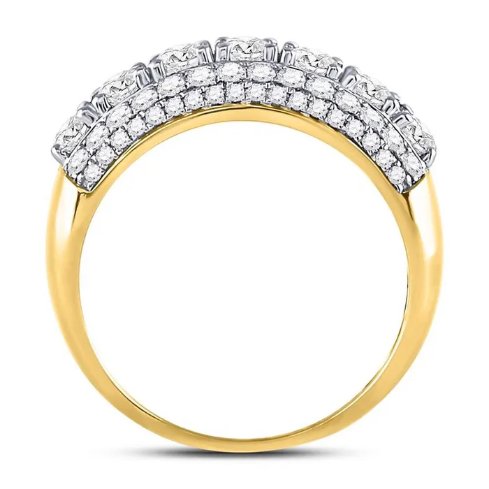 gndatlanta 14kt Yellow Gold Round Diamond Triple Row Band Ring 2 Cttw Rings