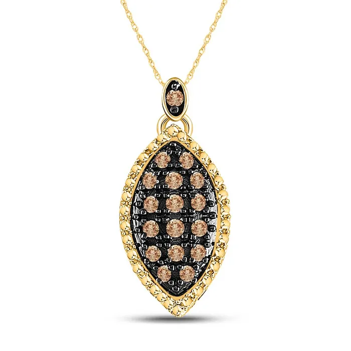 gndatlanta Necklaces 10k Yellow Gold Round Brown Diamond Cluster Pendant 15 Cttw