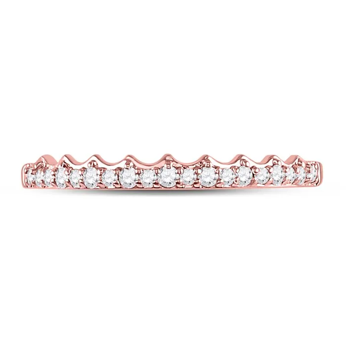 gndatlanta Rings 10k Rose Gold Round Diamond Slender Scalloped Stackable Band Ring 16 Cttw