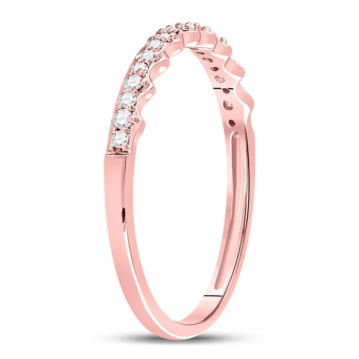 gndatlanta Rings 10k Rose Gold Round Diamond Slender Scalloped Stackable Band Ring 16 Cttw