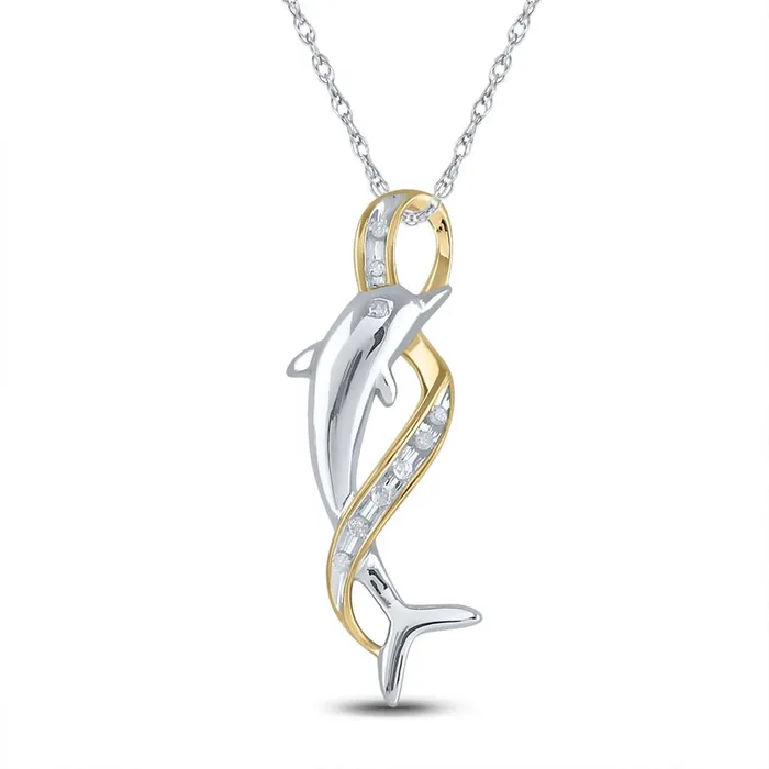 gndatlanta Rings 10k Twotone Gold Round Diamond Dolphin Pendant 120 Cttw