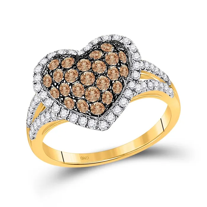 gndatlanta Rings 10k Yellow Gold Round Brown Diamond Heart Ring 113 Cttw gndatlanta Rings 10k Yellow Gold Round Brown Diamond Heart Ring 113 Cttw