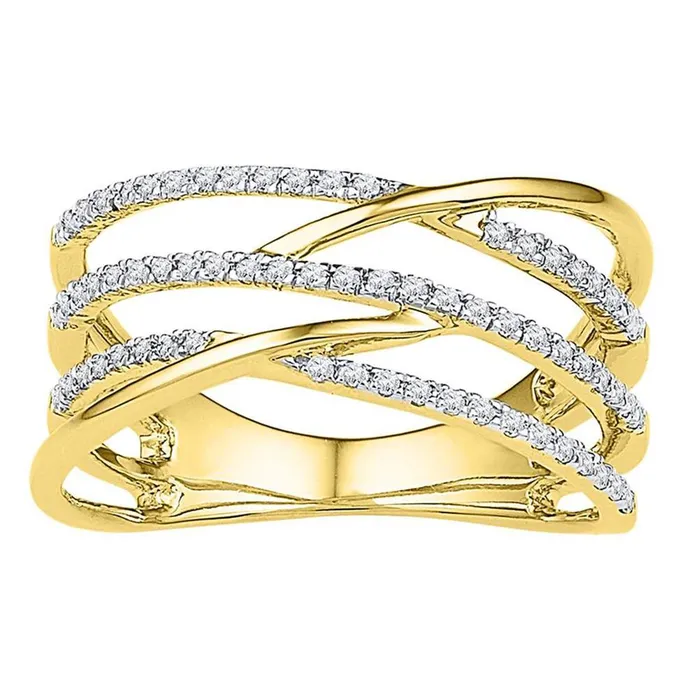gndatlanta Rings 10k Yellow Gold Round Diamond Triple Row Openwork Crossover Band Ring 13 Cttw gndatlanta Rings 10k Yellow Gold Round Diamond Triple Row Openwork Crossover Band Ring 13 Cttw