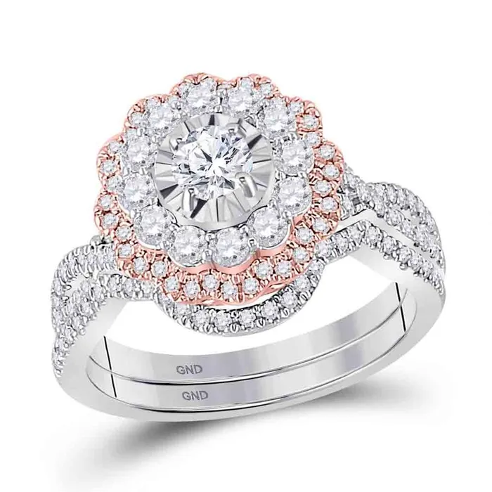 gndatlanta Rings 14k Twotone Gold Round Diamond Bridal Wedding Ring Set 114 Cttw Certified