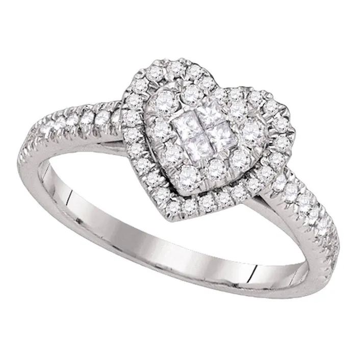 gndatlanta Rings 14k White Gold Princess Round Diamond Heart Cluster Ring 12 Cttw gndatlanta Rings 14k White Gold Princess Round Diamond Heart Cluster Ring 12 Cttw