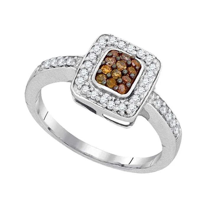 gndatlanta Rings 14k White Gold Round Brown Diamond Square Cluster Ring 13 Cttw gndatlanta Rings 14k White Gold Round Brown Diamond Square Cluster Ring 13 Cttw