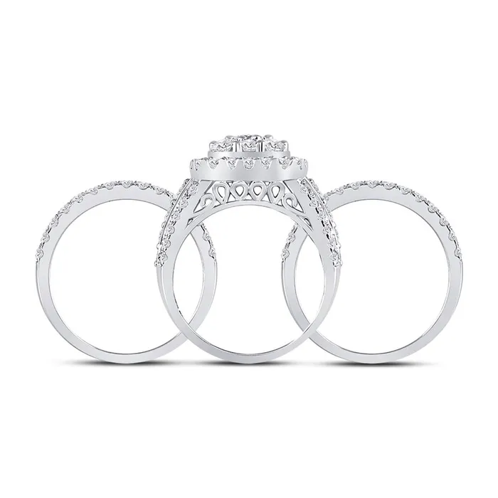 gndatlanta Rings 14k White Gold Round Diamond Bridal Wedding Ring Set 3 Cttw