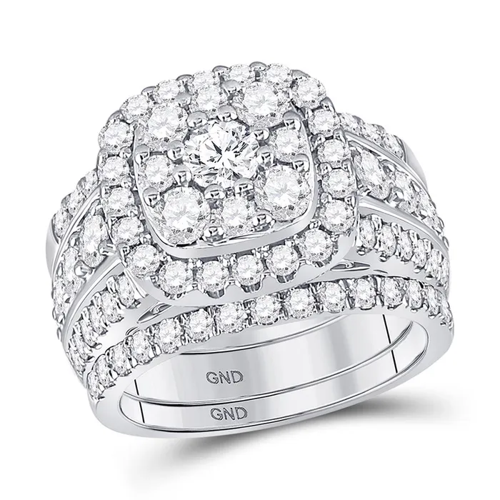 gndatlanta Rings 14k White Gold Round Diamond Bridal Wedding Ring Set 3 Cttw
