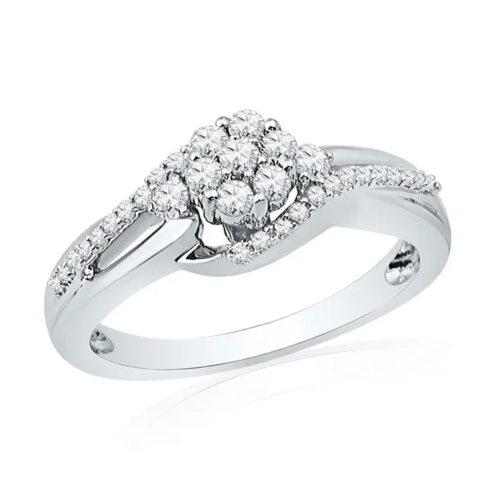 gndatlanta Rings 14k White Gold Round Diamond Flower Cluster Ring 13 Cttw gndatlanta Rings 14k White Gold Round Diamond Flower Cluster Ring 13 Cttw