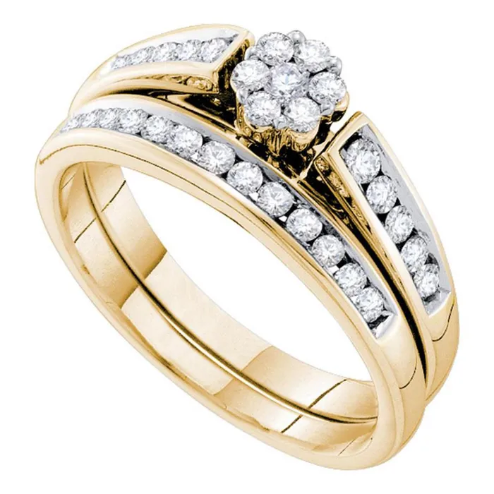 gndatlanta Rings 14k Yellow Gold Round Diamond Flower Cluster Wedding Bridal Ring Set 12 Cttw gndatlanta Rings 14k Yellow Gold Round Diamond Flower Cluster Wedding Bridal Ring Set 12 Cttw