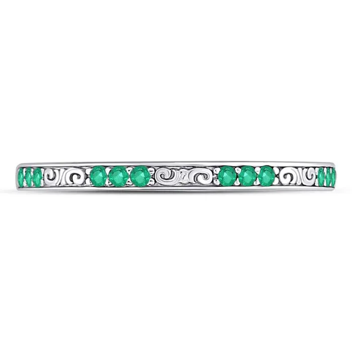 gndatlanta Rings 14kt White Gold Round Emerald Single Row Flourished Stackable Band Ring 18 Cttw gndatlanta Rings 14kt White Gold Round Emerald Single Row Flourished Stackable Band Ring 18 Cttw