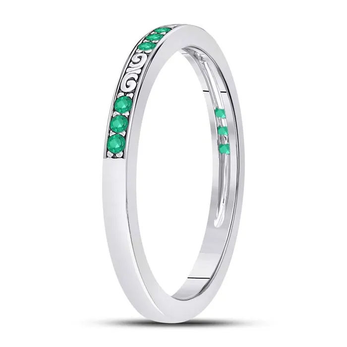 gndatlanta Rings 14kt White Gold Round Emerald Single Row Flourished Stackable Band Ring 18 Cttw