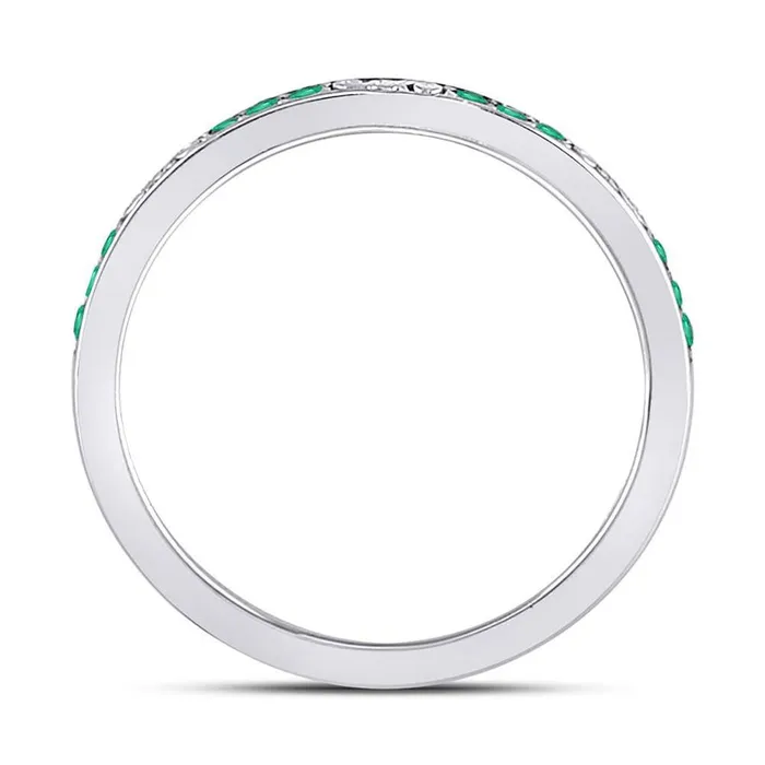 gndatlanta Rings 14kt White Gold Round Emerald Single Row Flourished Stackable Band Ring 18 Cttw