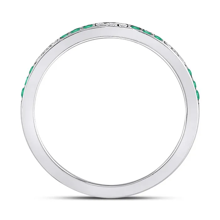 gndatlanta Rings 14kt White Gold Round Emerald Single Row Flourished Stackable Band Ring 18 Cttw