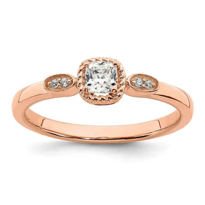 Goldia 024ct CZ Solid Real 14k Rose Polish Petite Rope Edge Cushion Complete Dia Ring Rings Goldia 024ct CZ Solid Real 14k Rose Polish Petite Rope Edge Cushion Complete Dia Ring Rings