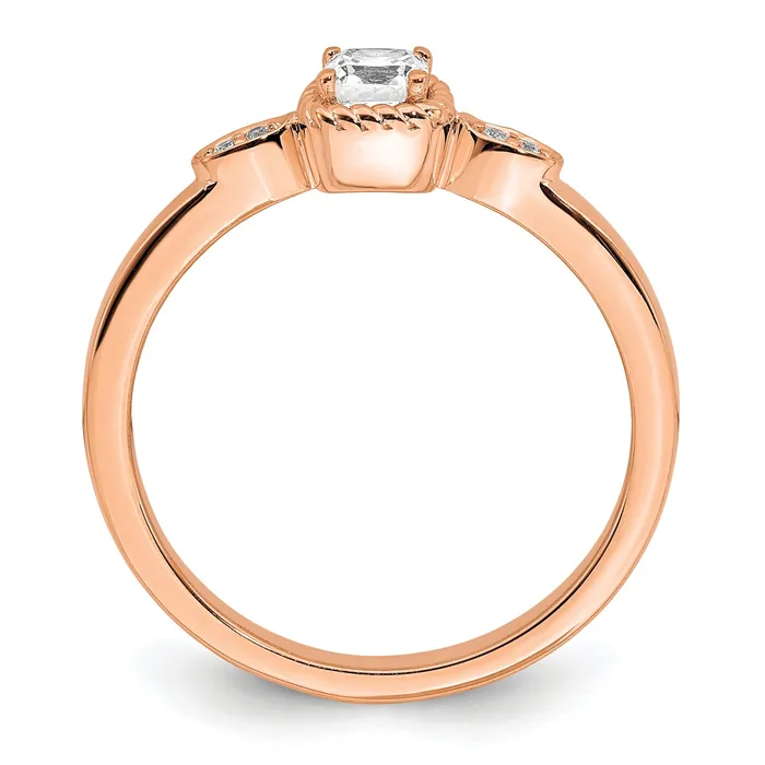 Goldia 024ct CZ Solid Real 14k Rose Polish Petite Rope Edge Cushion Complete Dia Ring Rings