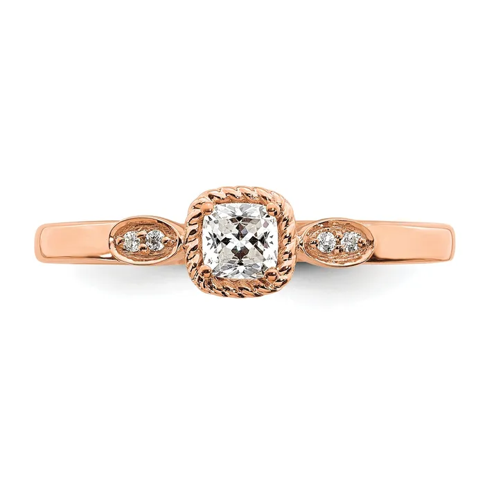 Goldia 024ct CZ Solid Real 14k Rose Polish Petite Rope Edge Cushion Complete Dia Ring Rings