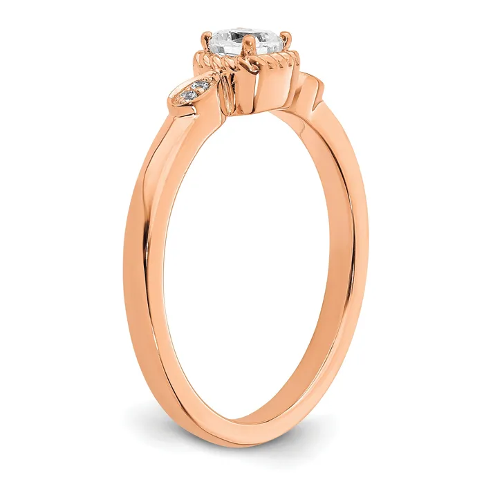 Goldia 024ct CZ Solid Real 14k Rose Polish Petite Rope Edge Cushion Complete Dia Ring Rings
