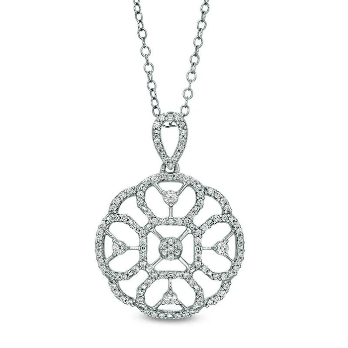 Goldia 038 CT TW Natural Diamond Floral Outline Pendant in Sterling Silver Necklaces