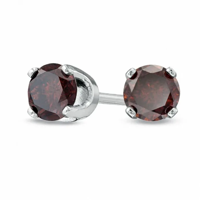 Goldia 05 CT TW Enhanced Red Diamond Solitaire Stud Earrings in 14K White Gold Earrings