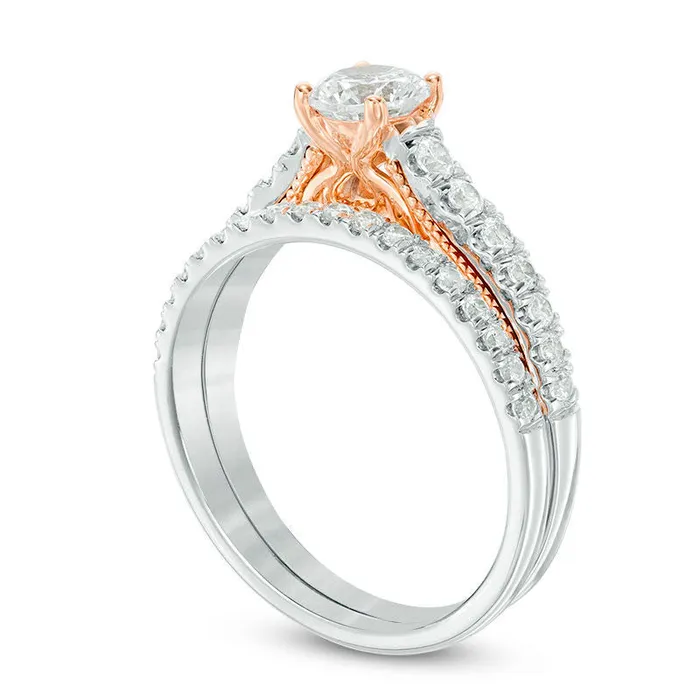 Goldia 10 CT TW Natural Diamond Bridal Engagement Ring Set in Solid 14K TwoTone Gold Rings Goldia 10 CT TW Natural Diamond Bridal Engagement Ring Set in Solid 14K TwoTone Gold Rings