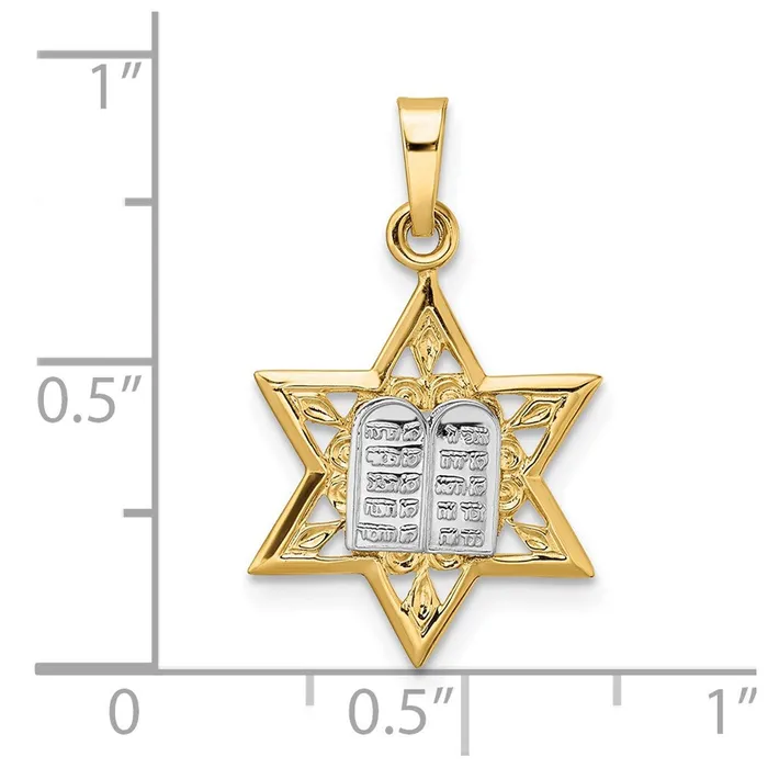 Goldia 14k Twotone Gold Polished Solid Star and Torah Pendant Rings