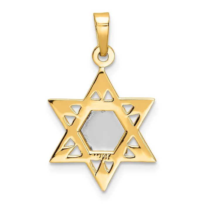 Goldia 14k Twotone Gold Polished Solid Star and Torah Pendant Rings