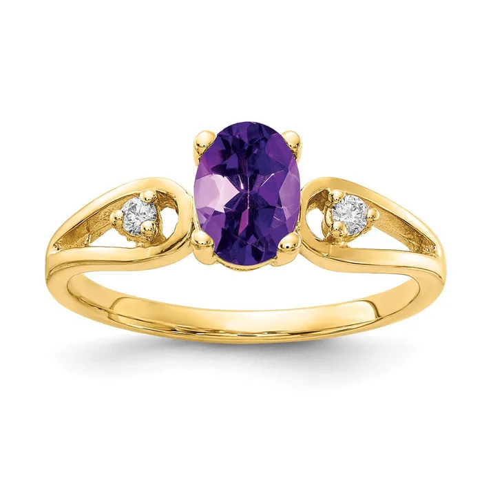 Goldia 14k Yellow Gold 7x5mm Oval Amethyst AA Diamond ring Rings